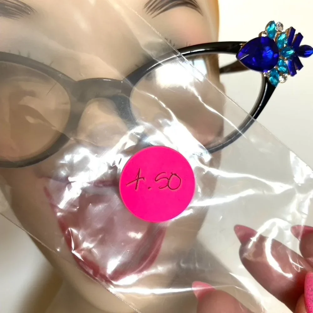 Vixen Readers shiny Jet frames with bright blue and aqua rhinestones +.50